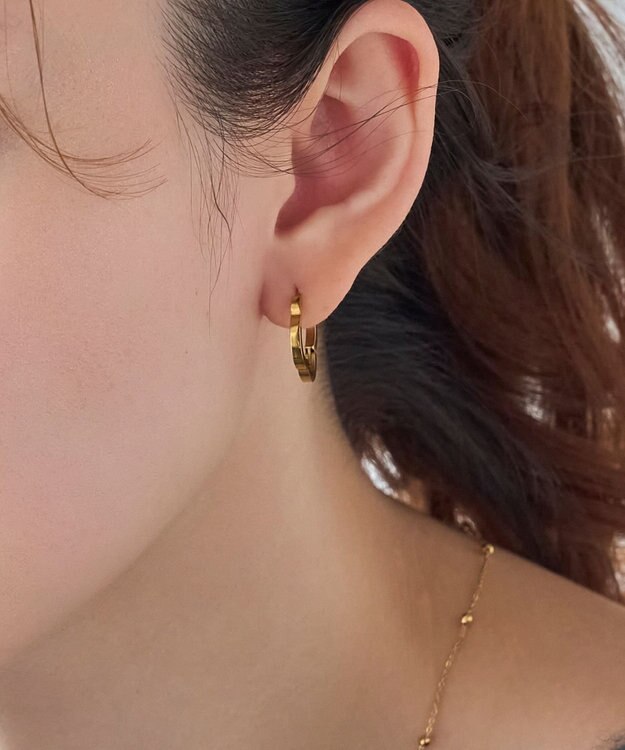 ローズゴールド フラワーモチーフ フープピアス 金属アレルギー対応】フラワーワンタッチフープピアス ゴールド