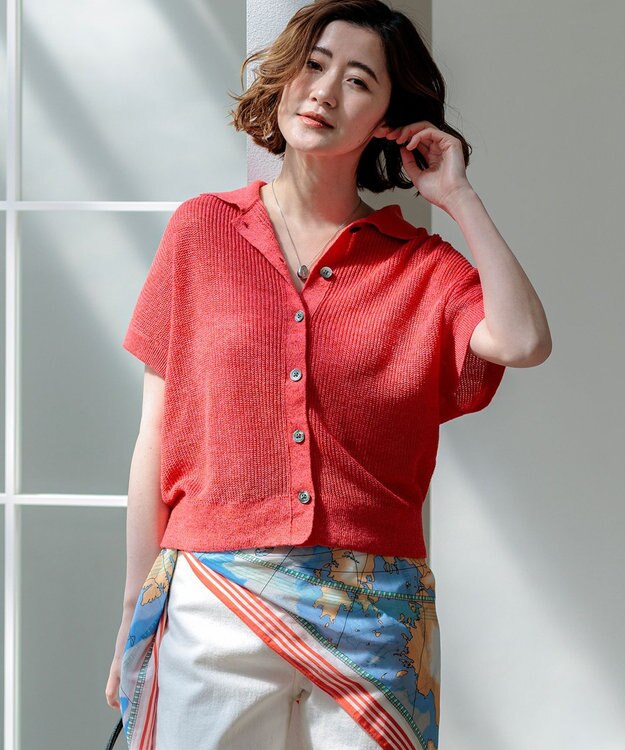 23区 【先行予約】ピュアリネン ハーフスリーブ ポロニット オレンジ系