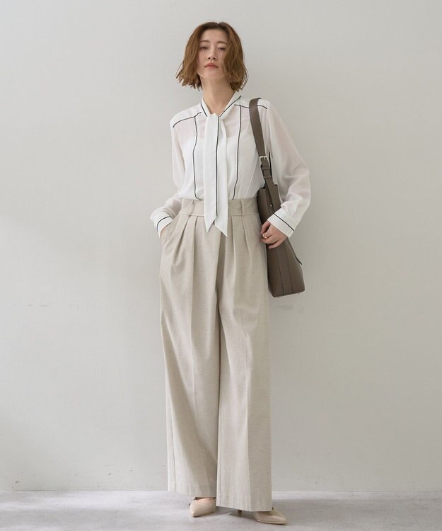 YECCA VECCA 配色ラインボウタイブラウス Off White