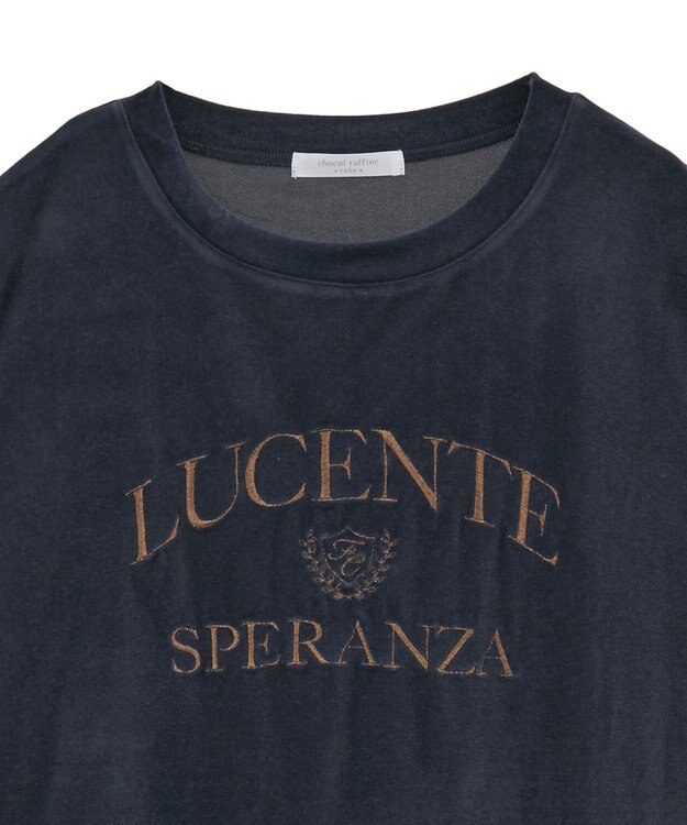 Green Parks ベロアロゴフレンチスリーブチュニック Navy