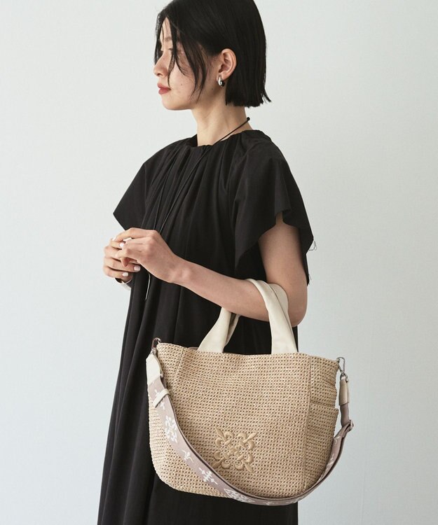 russet ナイロンラフィア2WAYトートバッグ《かごバッグ》(CE-1711) Ivory