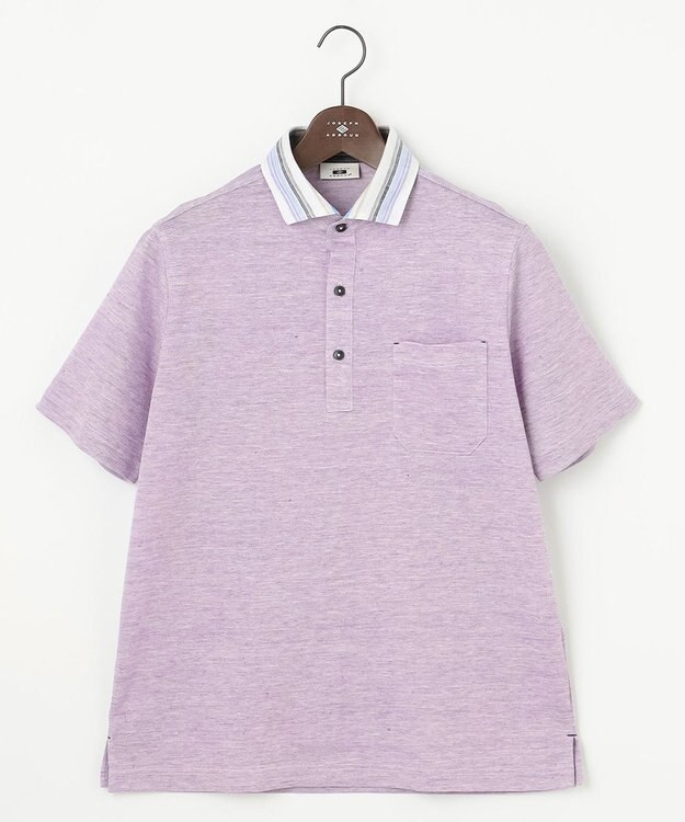 JOSEPH ABBOUD 【リネン素材/吸水速乾/日本素材】リネンハニカム ダディ ポロシャツ ライラック×ストライプ