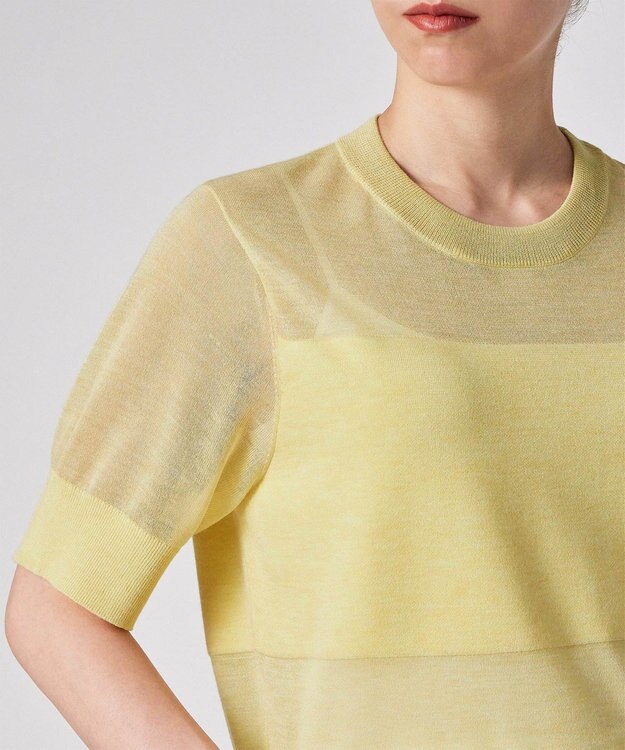 Paul Smith 【洗える】シアーボーダー 半袖ニット ライトイエロー