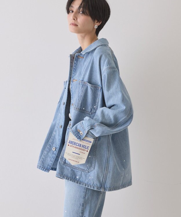 AMERICAN HOLIC ペイントデニムカバーオールジャケット Light Indigo