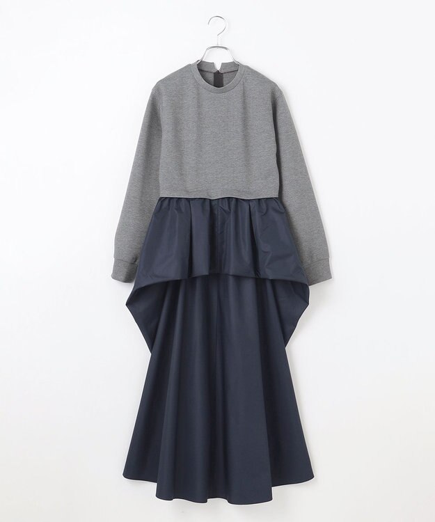 #Newans 【撥水/マシンウォッシャブル】クリオネシルエットコンビドレス グレー×ネイビー