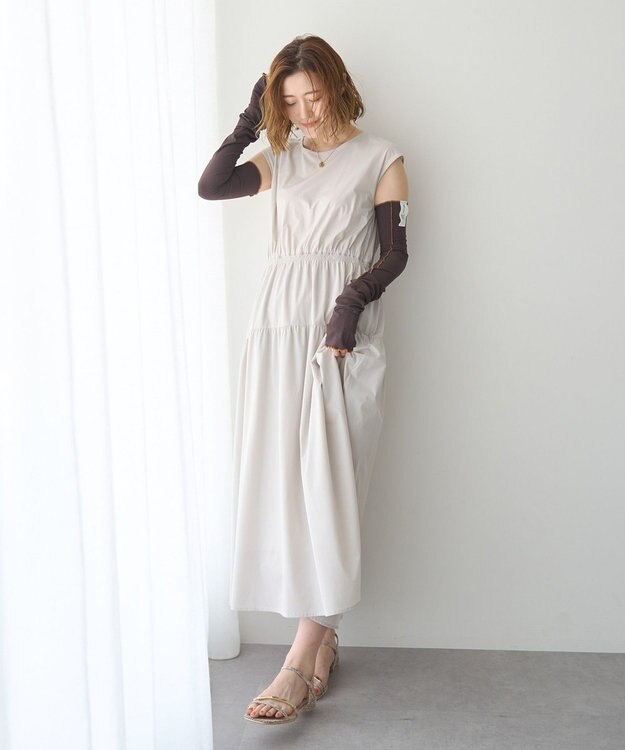 YECCA VECCA 【UVカット/接触冷感/遮熱】ギャザーロングワンピース Light Beige