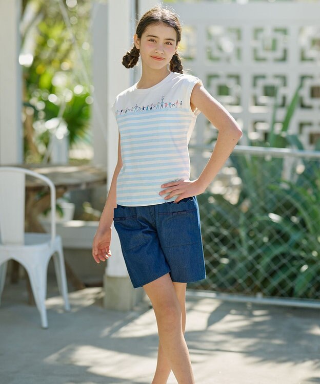 組曲 KIDS 【150-160㎝】【UVケア】グリーンバンド Tシャツ ブルー系1