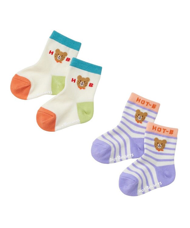 MIKI HOUSE HOT BISCUITS 【9-19cm】クルー丈 ソックスパック2足セット パープル