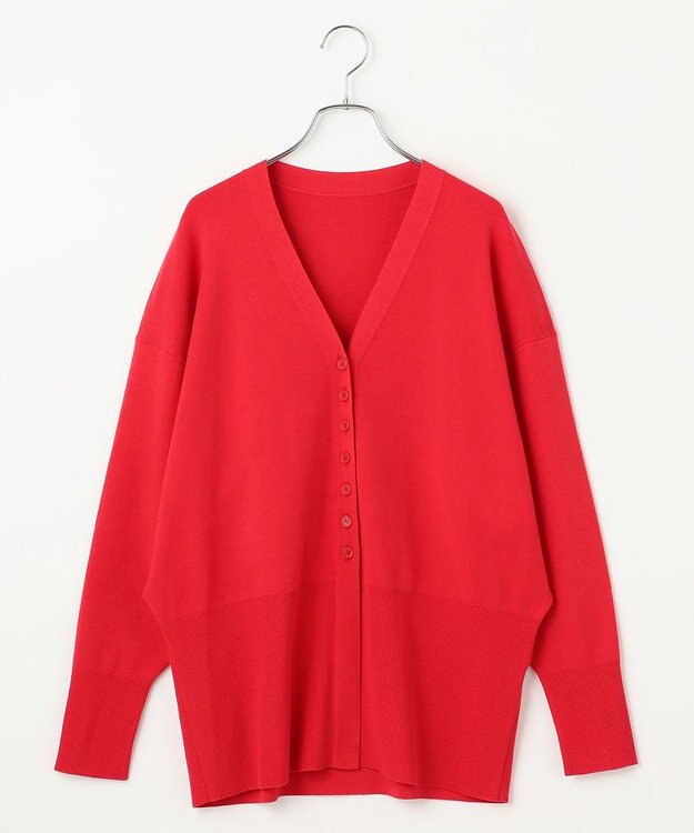 #Newans 【洗える】ファインボタンＶネックカーディガン レッド