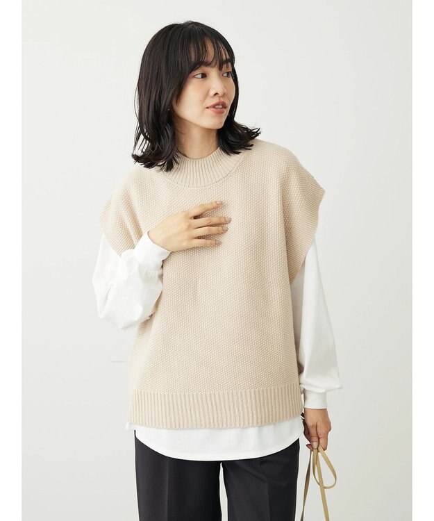 Green Parks ＳＥＴ２点モックネックカノコベスト＋ロンＴＥＥ Light Beige