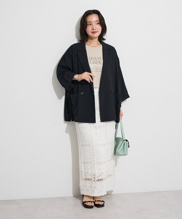 Green Parks クロシェニットスカート White