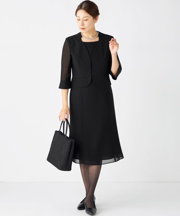 自由区 FORMAL 【洗える/着心地楽々】セオプラスエス ウォッシャブル ワンピース ブラック系