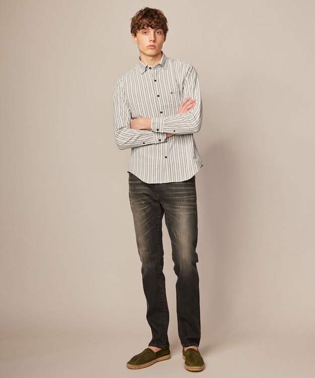 JOSEPH ABBOUD 【オーガニックコットン】オーガニックコードストライプ シャツ オリーブ系1