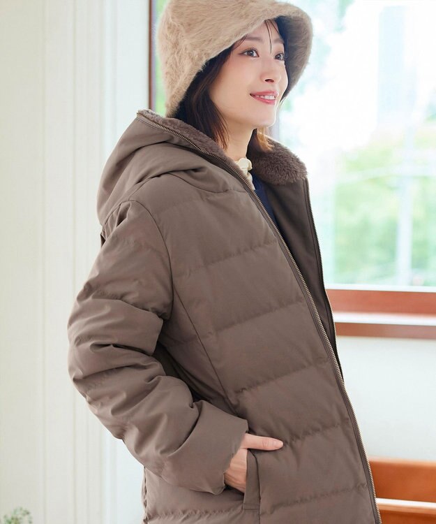 Tiaclasse フード裏エコファーダウンコート モカ