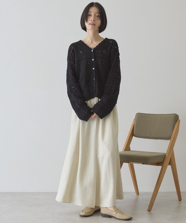 AMERICAN HOLIC 【前後2WAY】レース透かし編みニットカーディガン Black