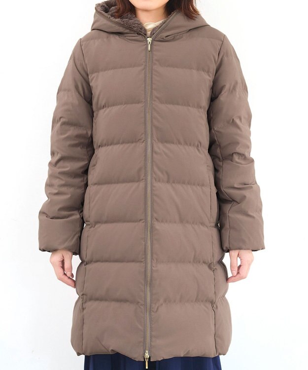 Tiaclasse フード裏エコファーダウンコート モカ