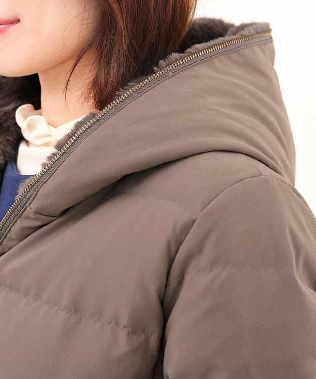 Tiaclasse フード裏エコファーダウンコート モカ