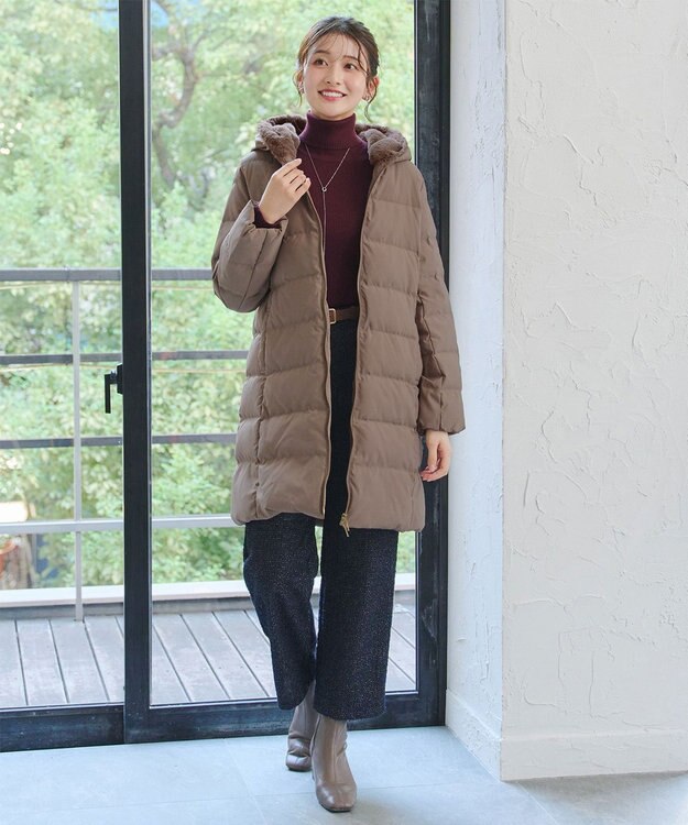 Tiaclasse フード裏エコファーダウンコート モカ