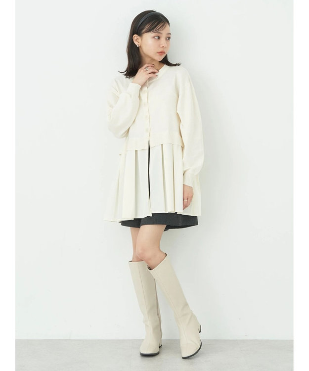 earth music&ecology プリーツドッキングカーディガン Ivory