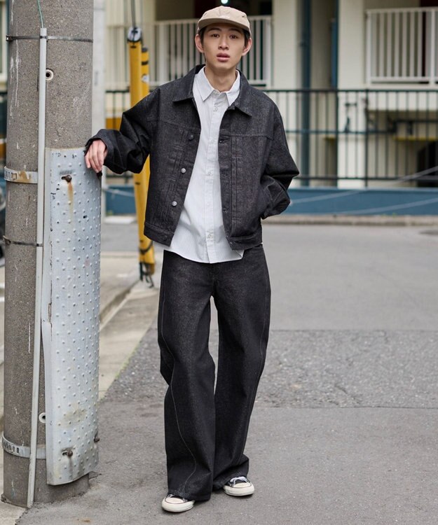 WEGO 【ユニセックス着用ITEM】カバーフィットフラップデニムパンツ デニムブラック