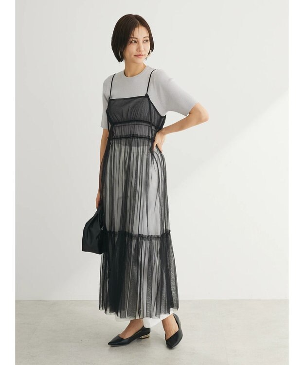 Green Parks ・ＥＬＥＮＣＡＲＥ　ＤＵＥ　２ｗａｙチュールキャミワンピ Black