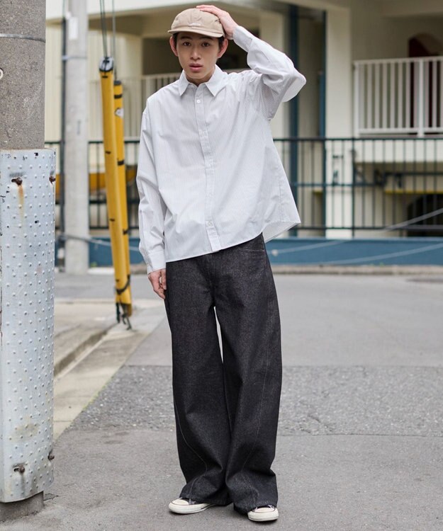 WEGO 【ユニセックス着用ITEM】カバーフィットフラップデニムパンツ デニムブラック