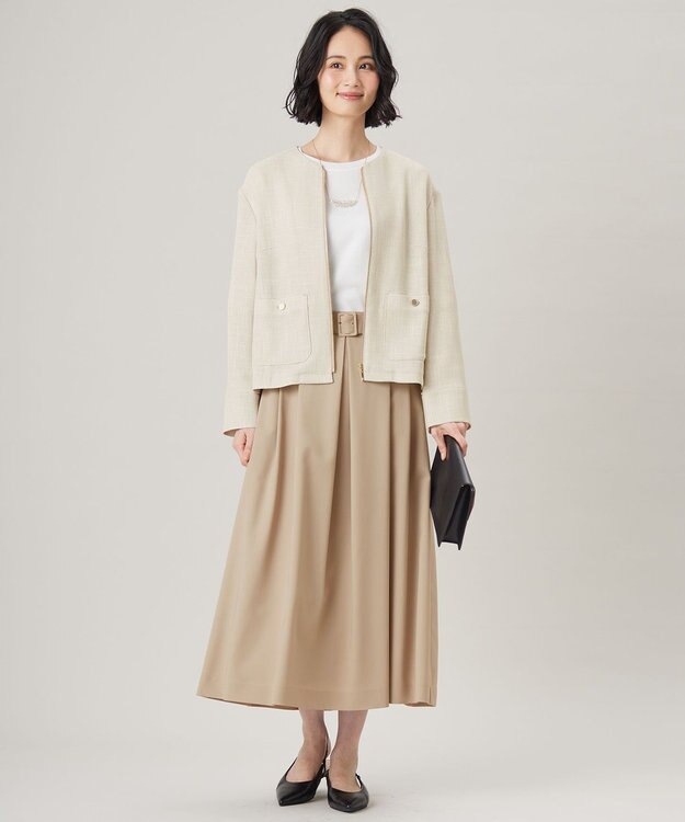 自由区 【洗える】ストレッチライトツイル スカート ベージュ