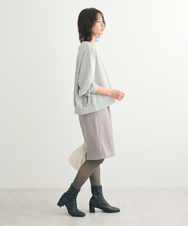 Green Parks ショート丈ラメ裏毛ボートネックプルオーバー Gray