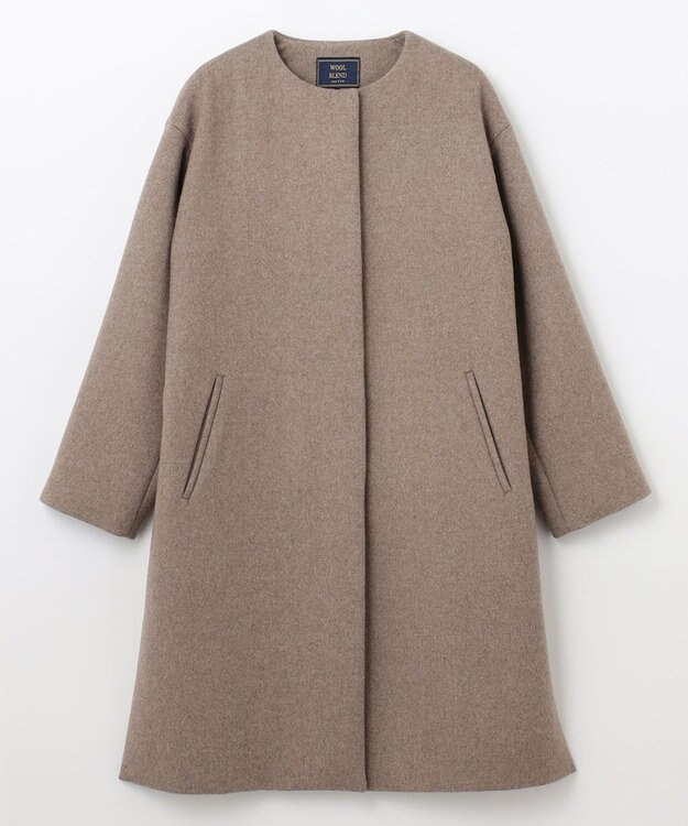ANY 【防風裏地】ウールブレンドノーカラーコート モカ