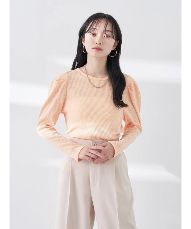 earth music&ecology パフスリーブクレープリブインナー Orange