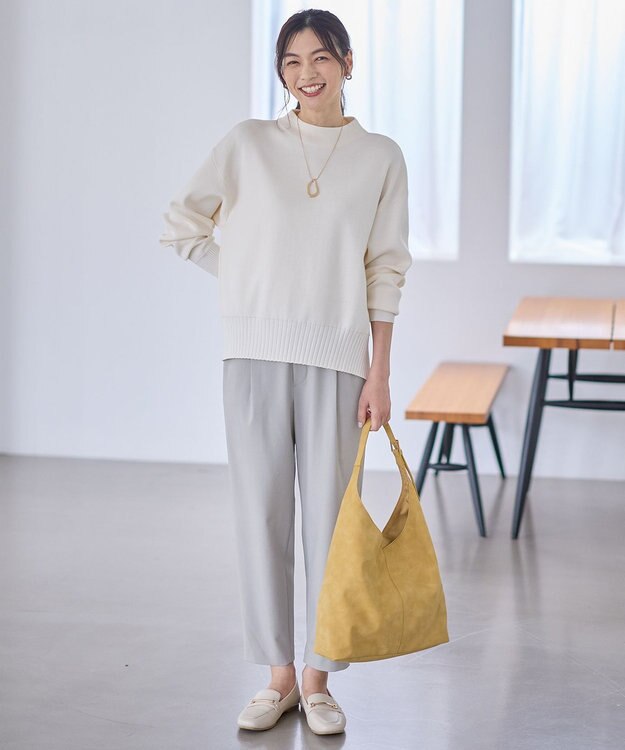 ANY L イージーケアライトストレッチテーパードパンツ ライトグレー