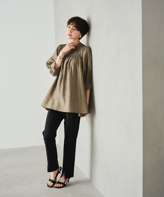 #Newans 【金子綾さんインスタライブご紹介アイテム】（前後着用可能）ピンタックシアーブラウス ブラウン