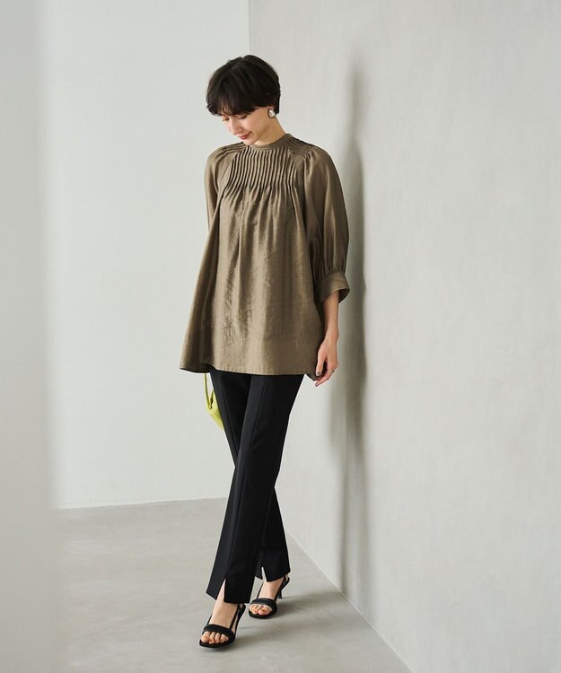 #Newans 【金子綾さんインスタライブご紹介アイテム】（前後着用可能）ピンタックシアーブラウス ブラウン