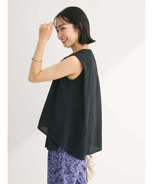 Green Parks 異素材レイヤードノースリーブブラウス Black