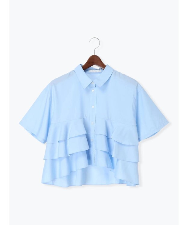 Te chichi 半袖ティアードフリルクロップトシャツ サックスブルー