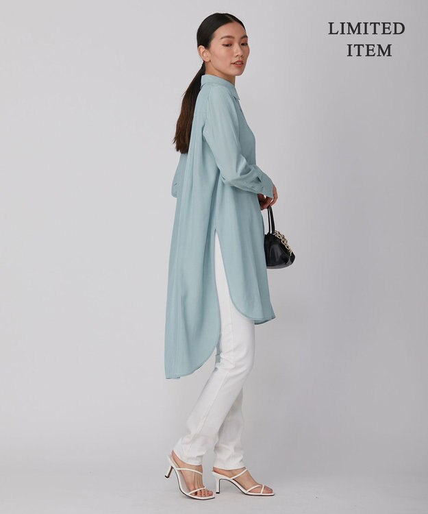 ICB 【WEB限定】 アセテートレーヨン ロングシャツ サックスブルー系