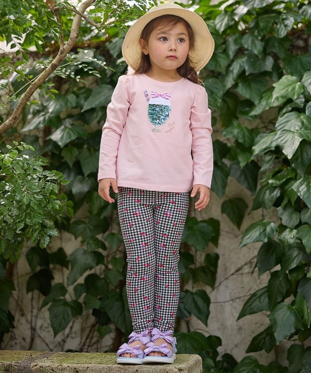 ANY KIDS ミラクルスパンコール長袖Tシャツ ピンク（ネコ×アイスクリーム）