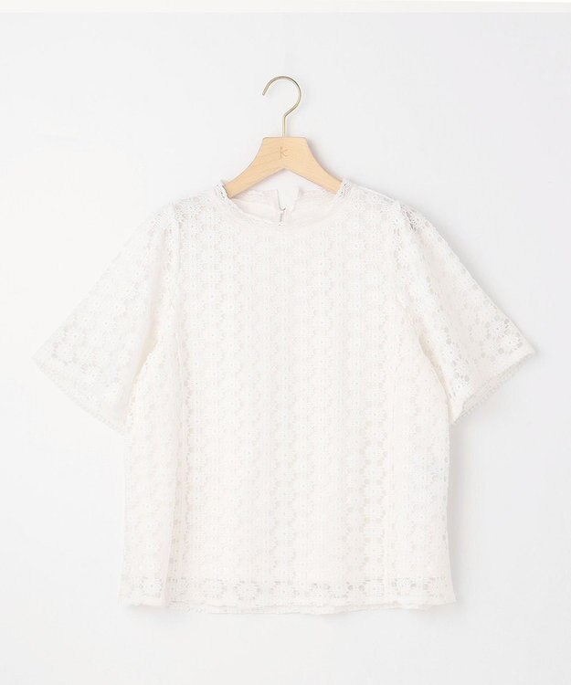 組曲 L フラワーレース半袖ブラウス パールホワイト系