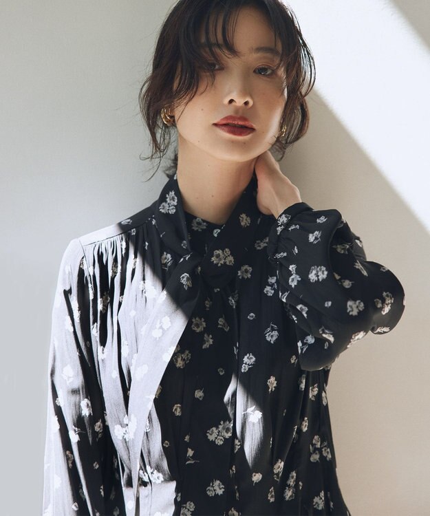 組曲 ギャザーライトデシンボウタイ付き ワンピース ブラック系5