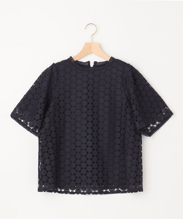 組曲 L フラワーレース半袖ブラウス ネイビー系