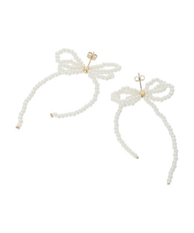 Green Parks ・ＨＡＬＦ　ＴＩＭＥ　パールダブルリボンピアス White