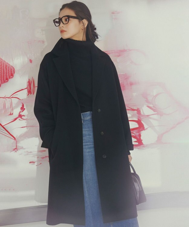 自由区 L シャルムビーバー ロングコート ブラック系