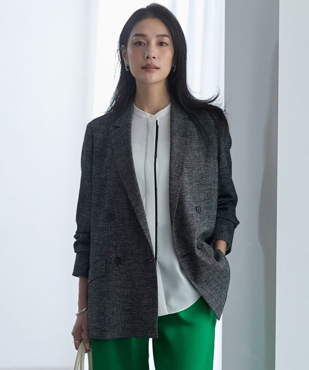 ICB ミックスブッチャー ダブルブレストジャケット ブラック×オフホワイト