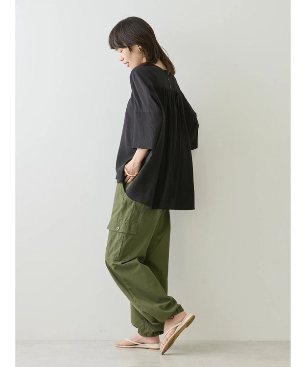 AMERICAN HOLIC 接触冷感スキッパーバックギャザーブラウス Black