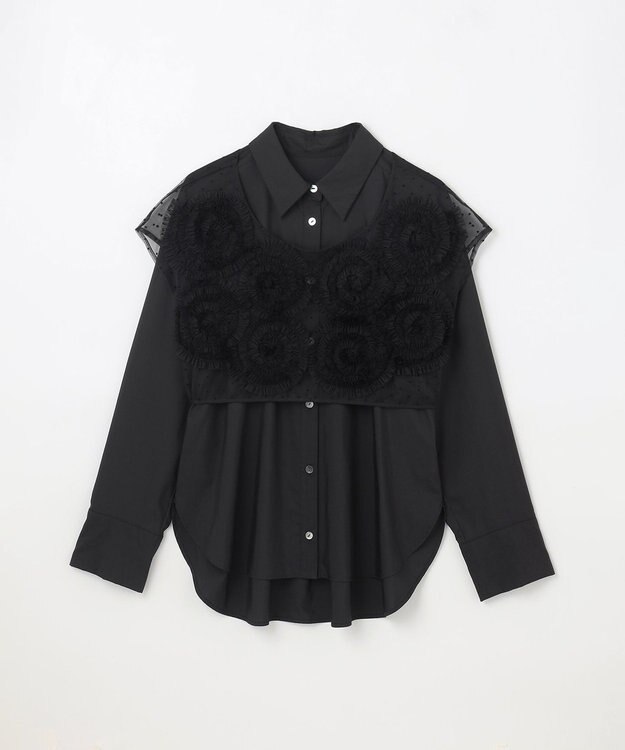 GRACE CONTINENTAL レイヤード刺繍シャツブラウス ブラック