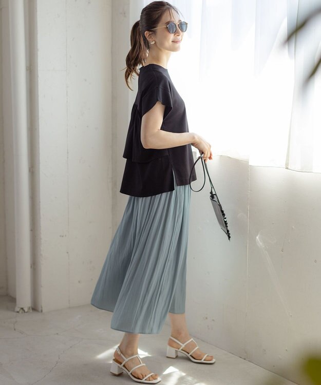 組曲 L 【春夏のNEWカラー登場】ギャザーライトデシン パンツ スモーキーグリーン系