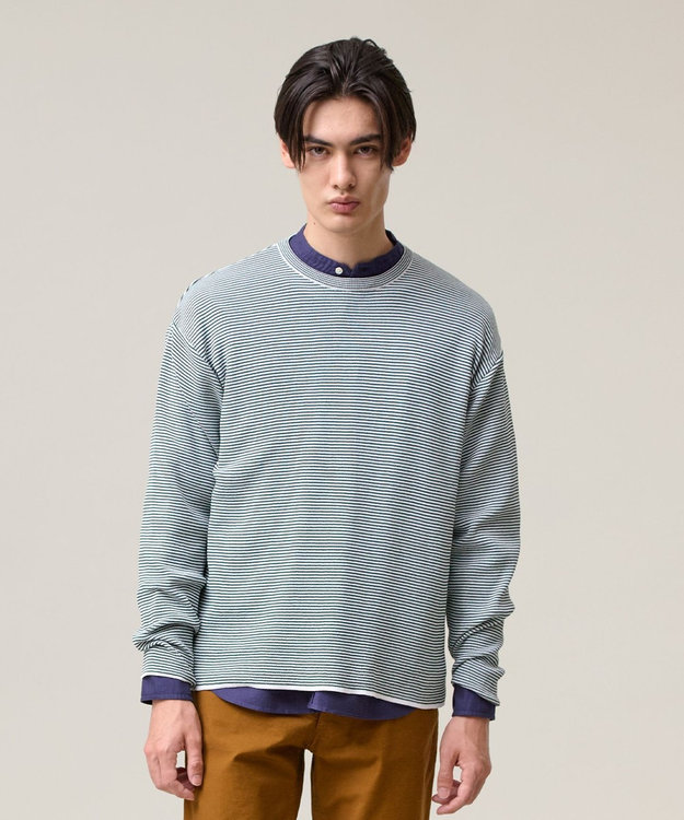 J.PRESS MEN 【Tシャツ感覚で着られる新感覚ニット】ボーダーニット ロングスリーブＴシャツ グリーン系1