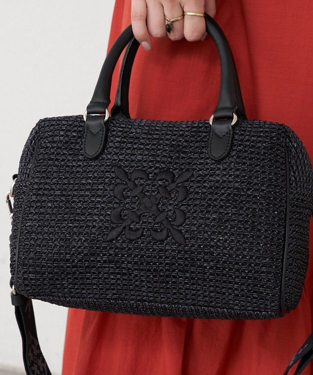 russet ナイロンラフィアミニボストンバッグ(CE-1715) Black