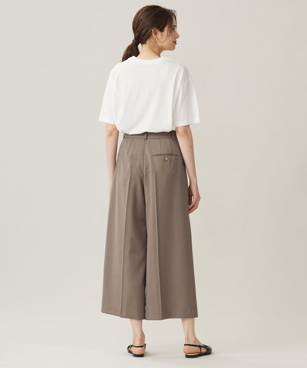 自由区 【洗える】TWラチネストレッチワイドクロップド パンツ モカ