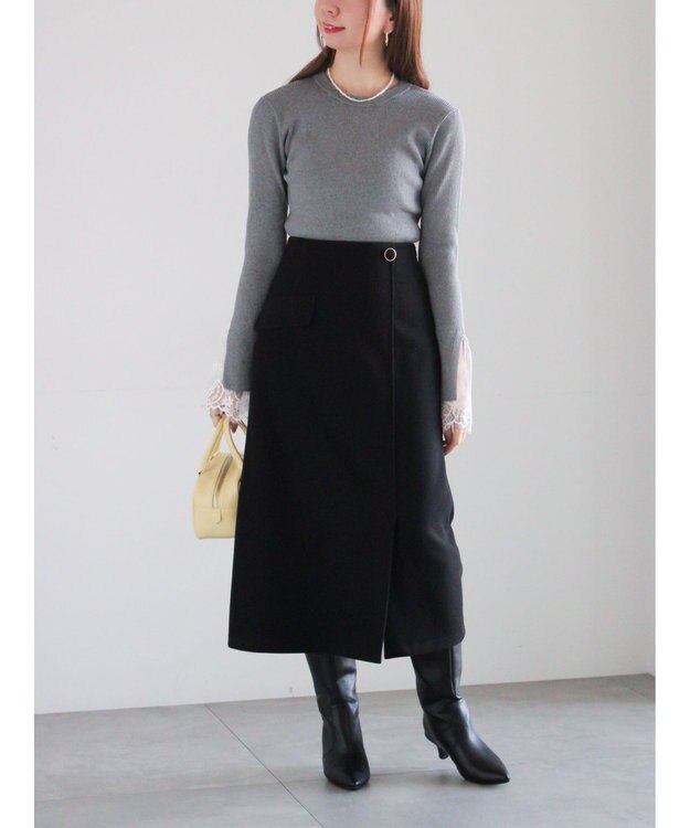 Te chichi メルトンジャージートラペーズスカート ブラック